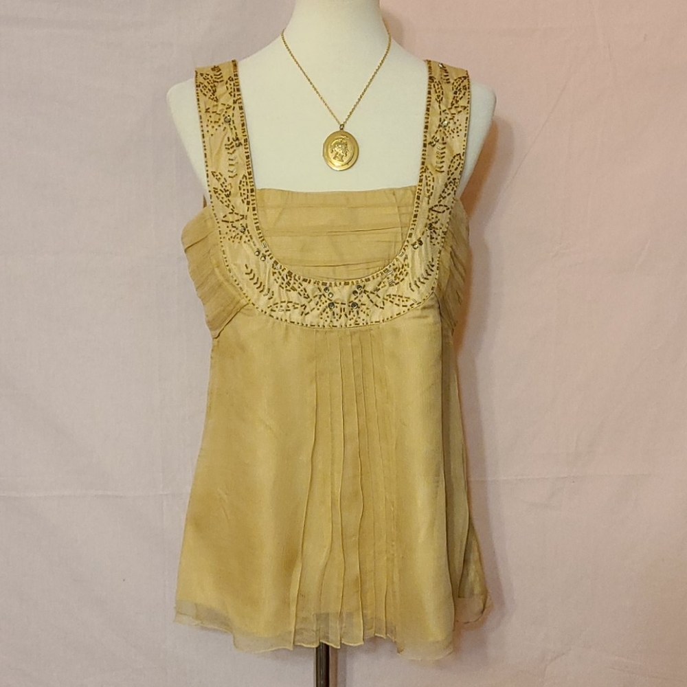 Spenser Jeremy Gold Beaded Embellished Silk Sleeveless Top